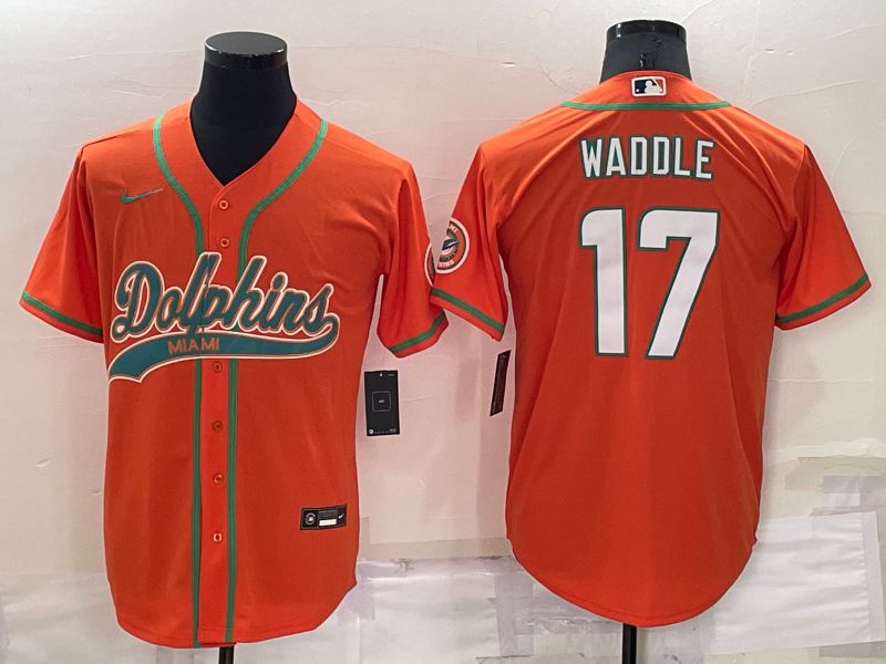 Men Miami Dolphins 17 Waddle Orange Nike Co branded Jersey